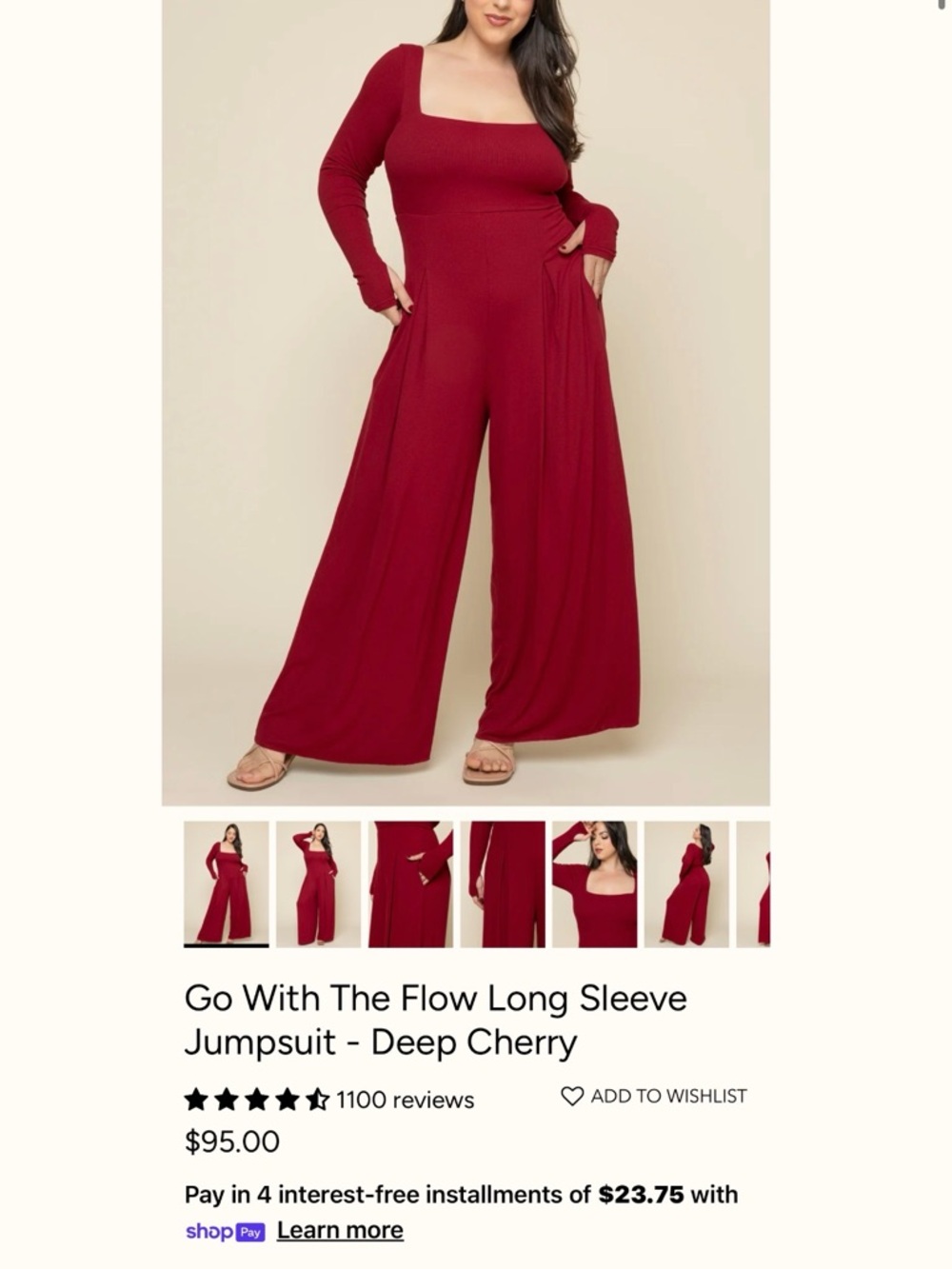 Magic Deep Cherry Square-Neck Long-Sleeve Jumpsuit